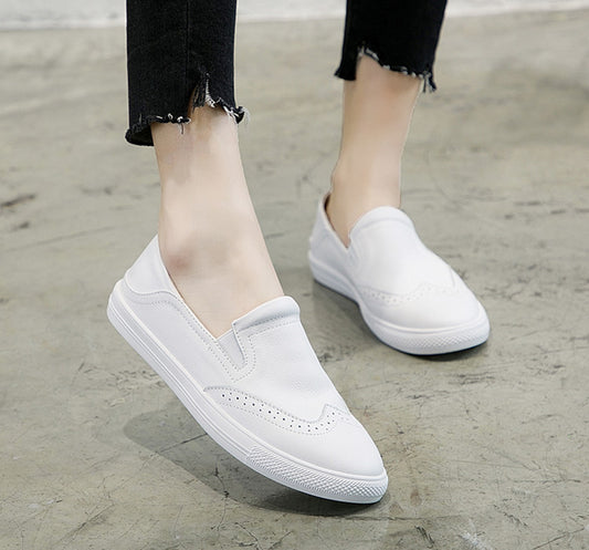 Women's First Layer Cowhide Lazy White Female Casual Shoes