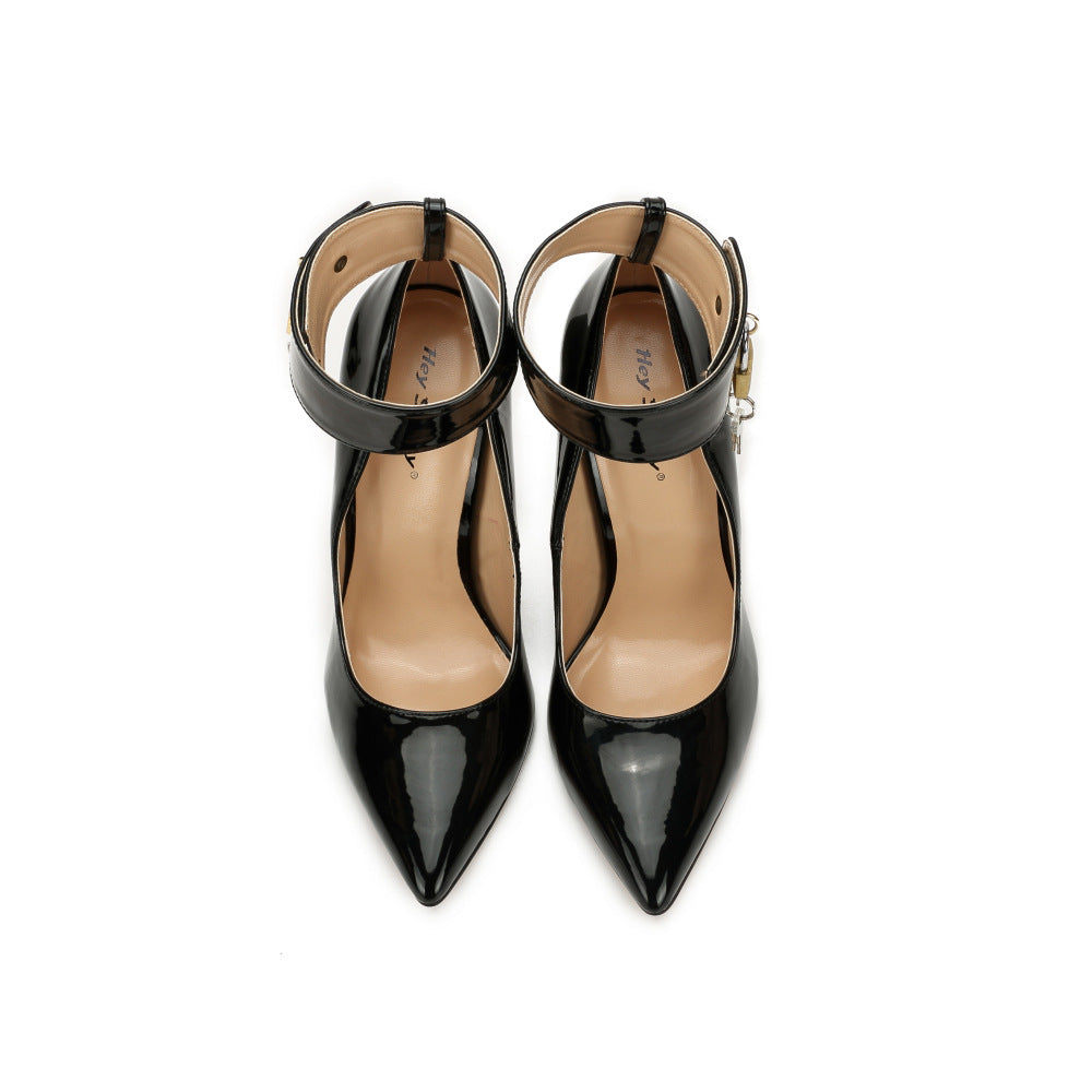 Women's Trendy Black Silk Lock Stiletto Women's Shoes