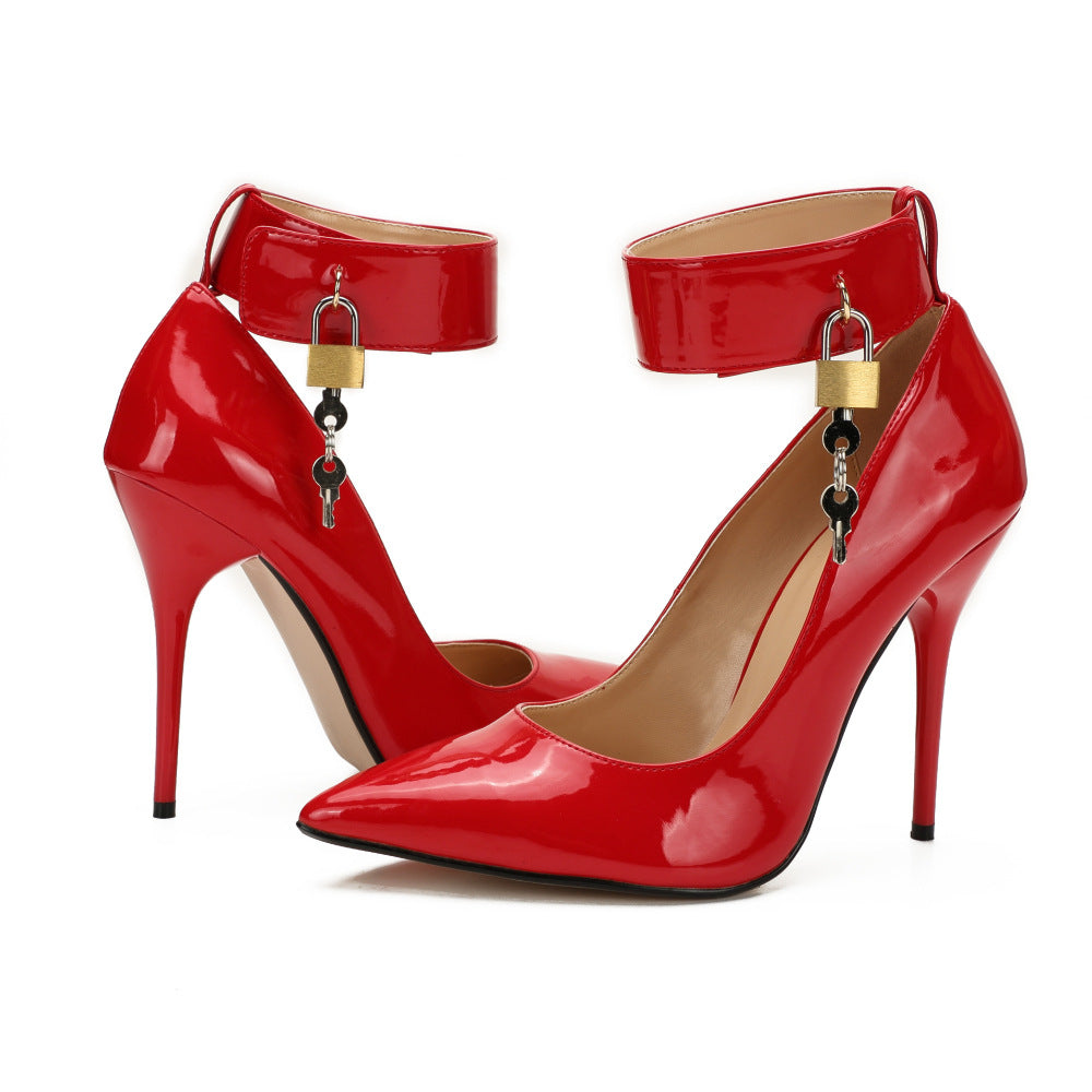 Women's Trendy Black Silk Lock Stiletto Women's Shoes