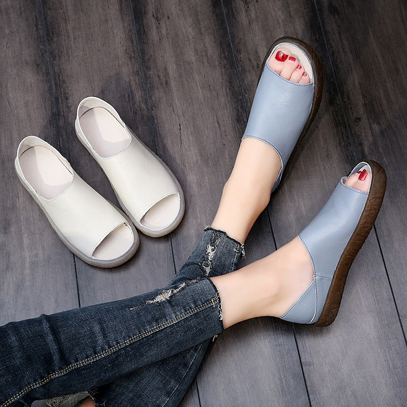 Women's Two-way Wear Maternity Peep Toe Flat Soft Sandals