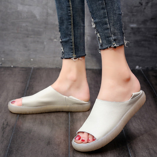 Women's Two-way Wear Maternity Peep Toe Flat Soft Sandals
