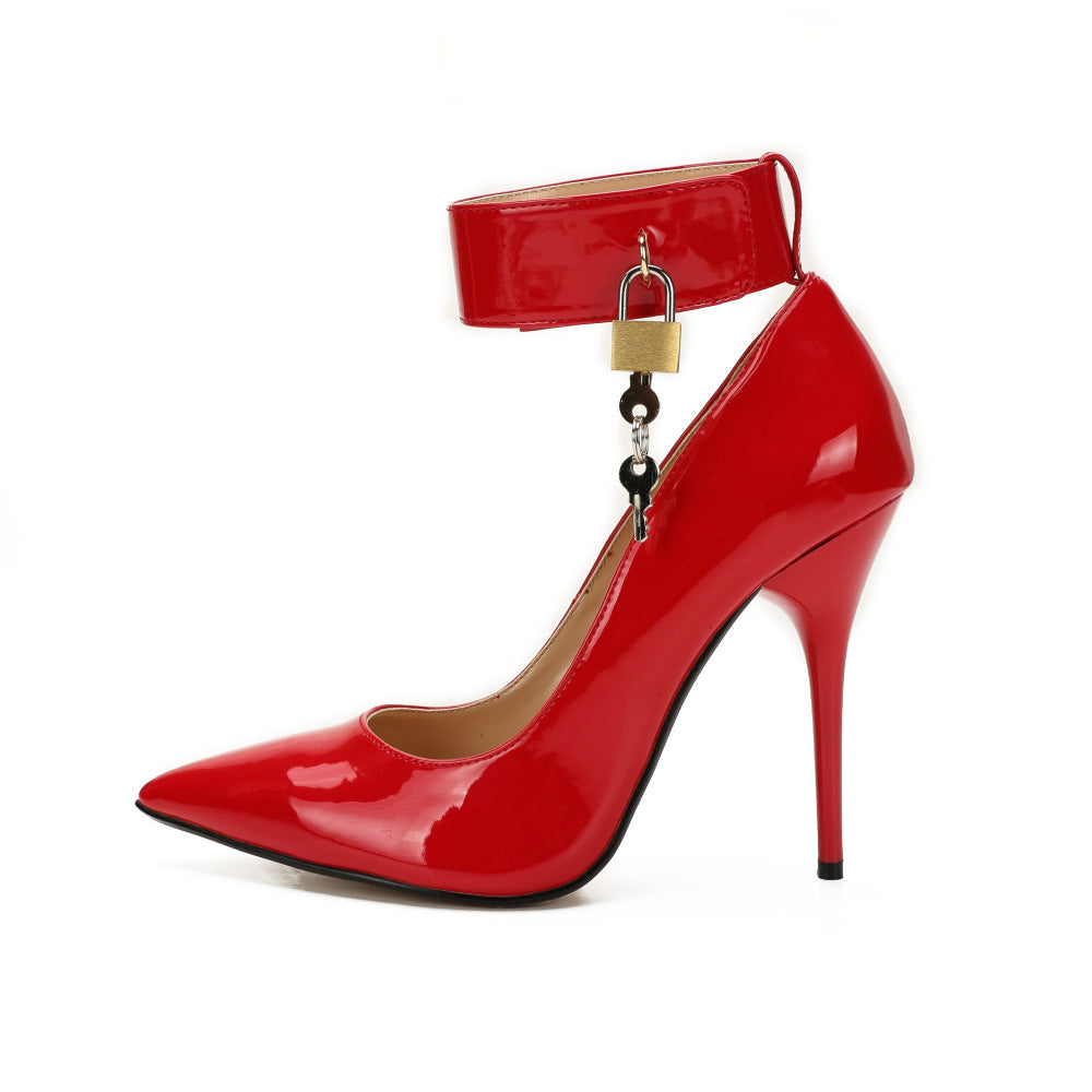 Women's Trendy Black Silk Lock Stiletto Women's Shoes
