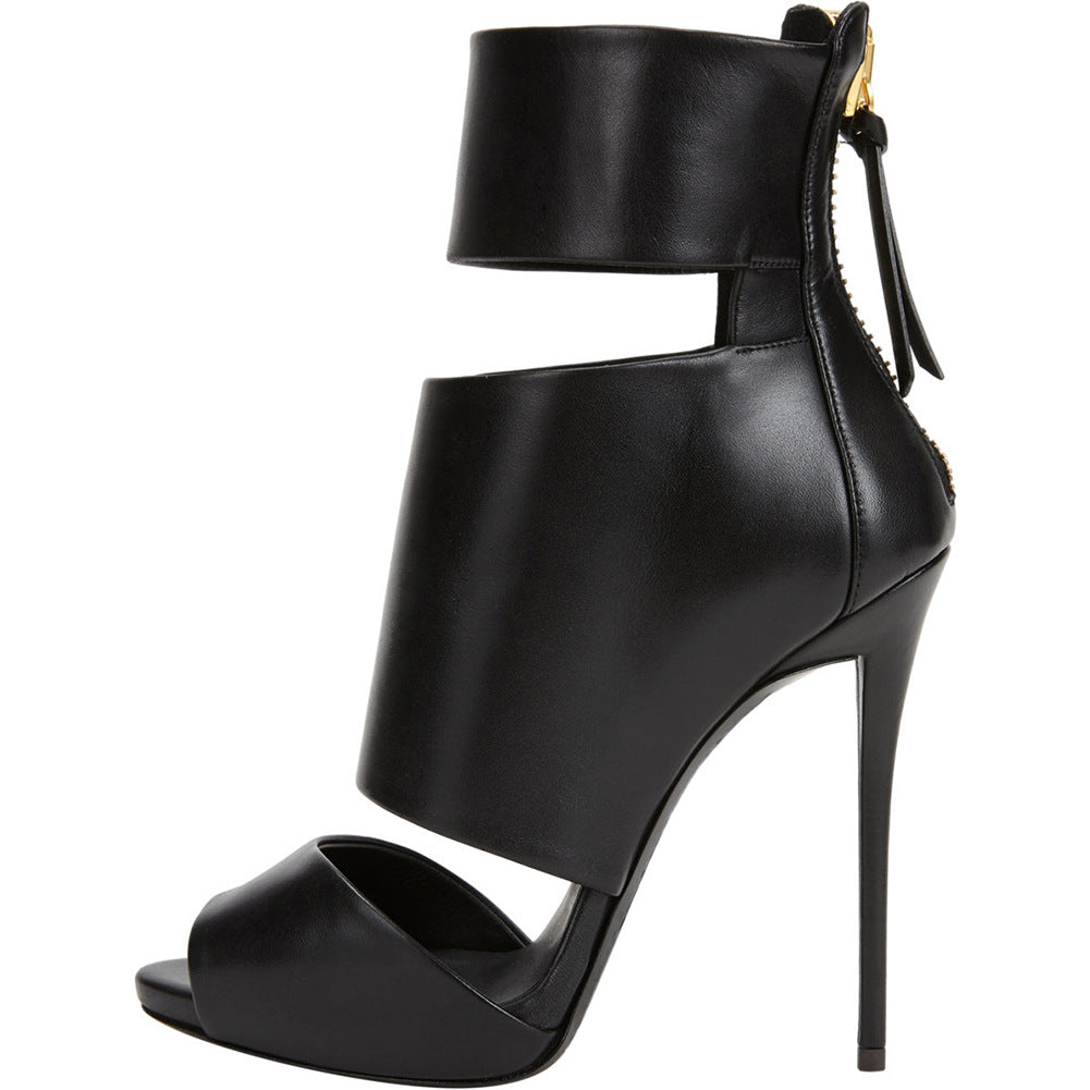 Women's & Men's Black Peep Toe Super High Ankle Boots