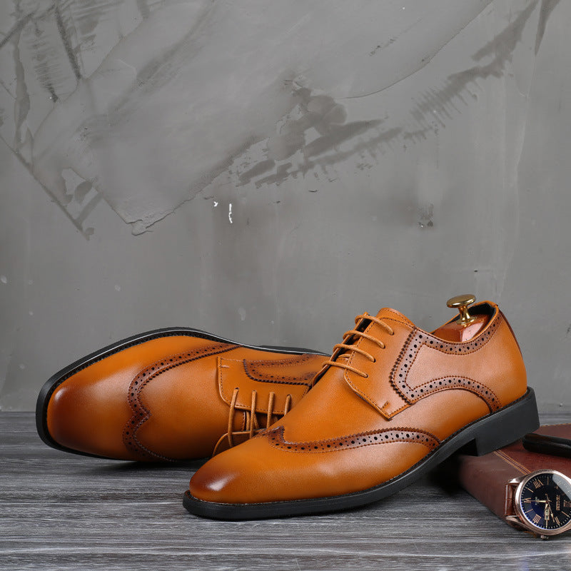 Men's Tao Square Toe Business Formal Wear Routing Pumps Leather Shoes
