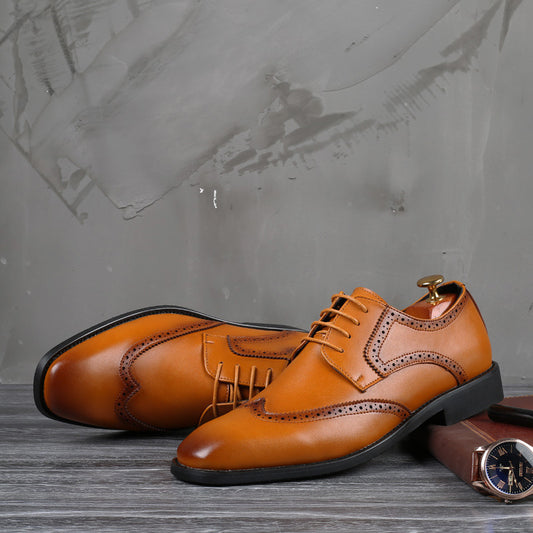 Men's Tao Square Toe Business Formal Wear Routing Pumps Leather Shoes