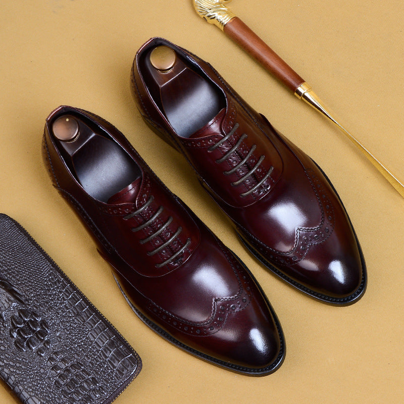 Men's Formal Genuine England Style Carving Brogue Wear Pointed Men's Business Leather Shoes