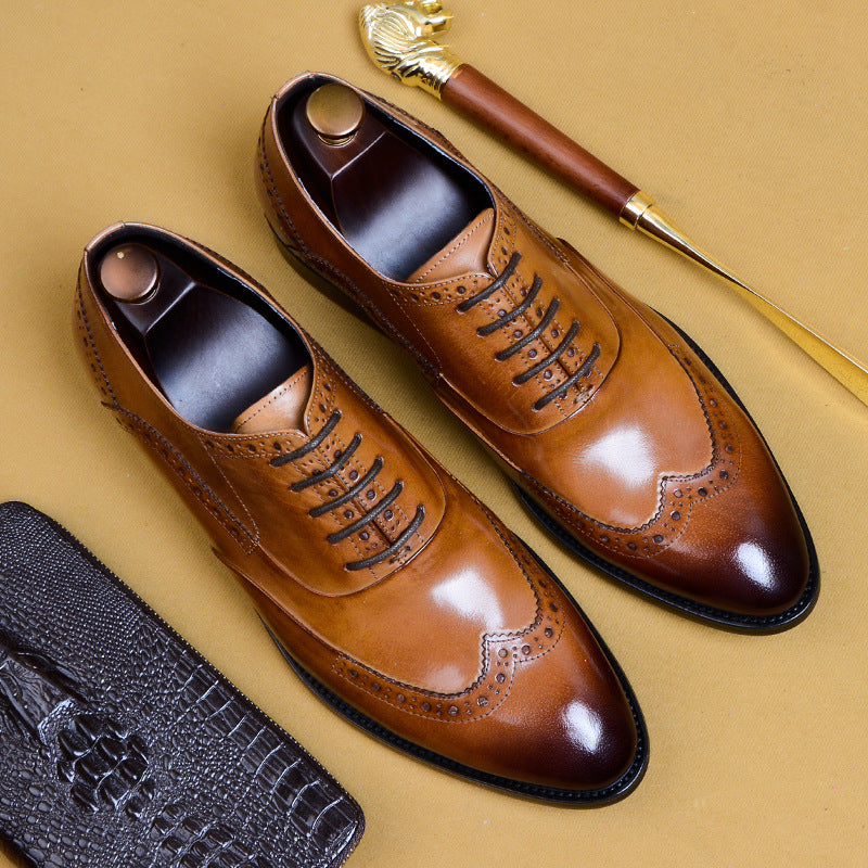 Men's Formal Genuine England Style Carving Brogue Wear Pointed Men's Business Leather Shoes