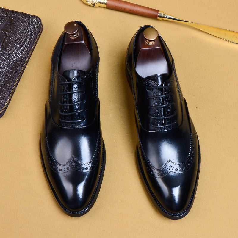 Men's Formal Genuine England Style Carving Brogue Wear Pointed Men's Business Leather Shoes