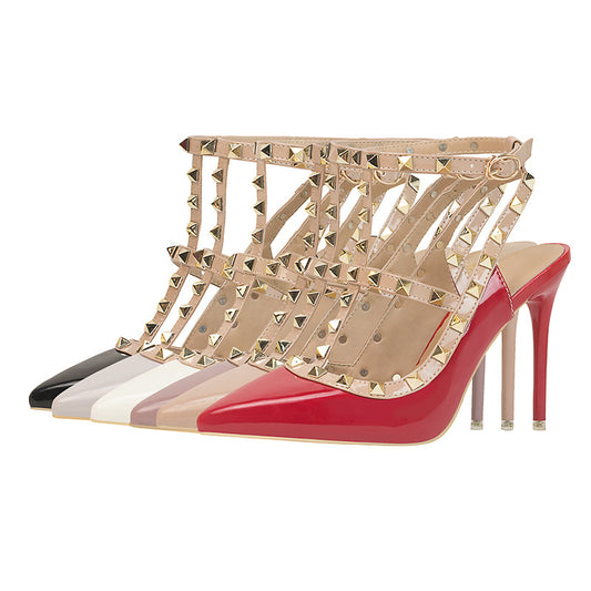 Women's Patent Solid Color Rivet Roman Style Sandals