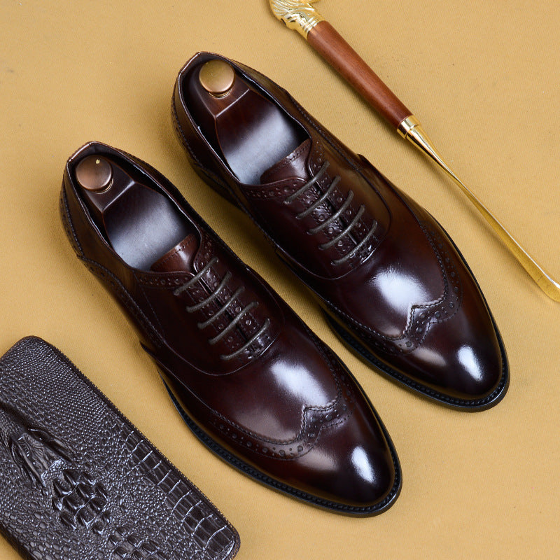 Men's Formal Genuine England Style Carving Brogue Wear Pointed Men's Business Leather Shoes