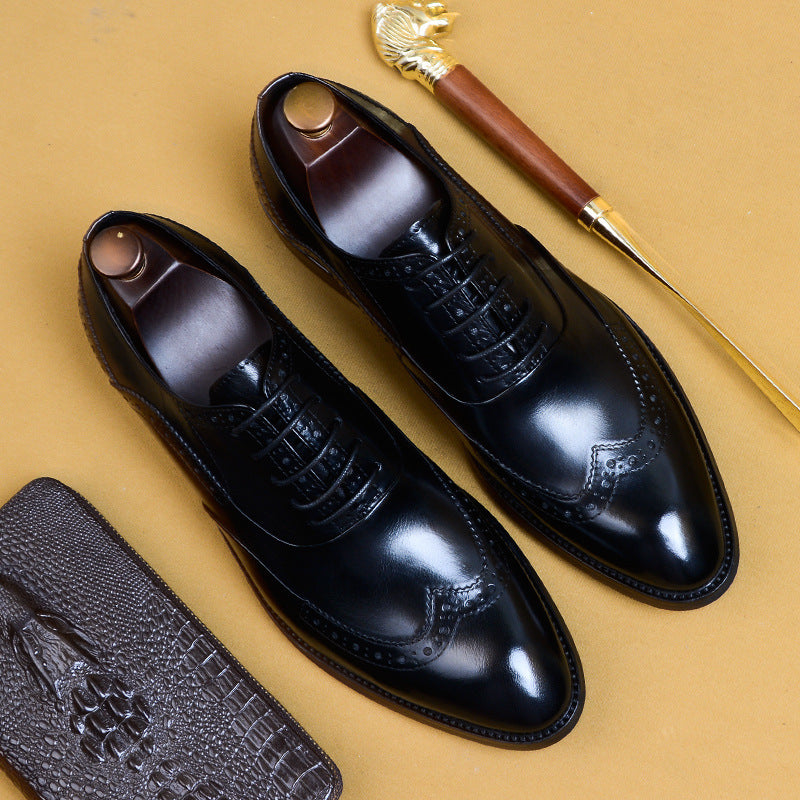 Men's Formal Genuine England Style Carving Brogue Wear Pointed Men's Business Leather Shoes