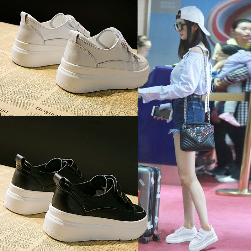 Women's Velcro White Korean Style Comfortable Height Women's Casual Shoes