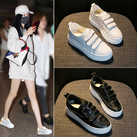 Women's Velcro White Korean Style Comfortable Height Women's Casual Shoes