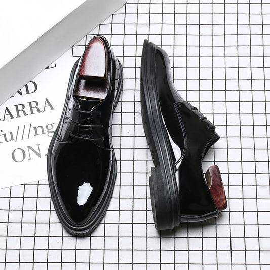 Men's Genuine Dress Trendy Glossy Pointed Toe Patent Comfortable Leather Shoes