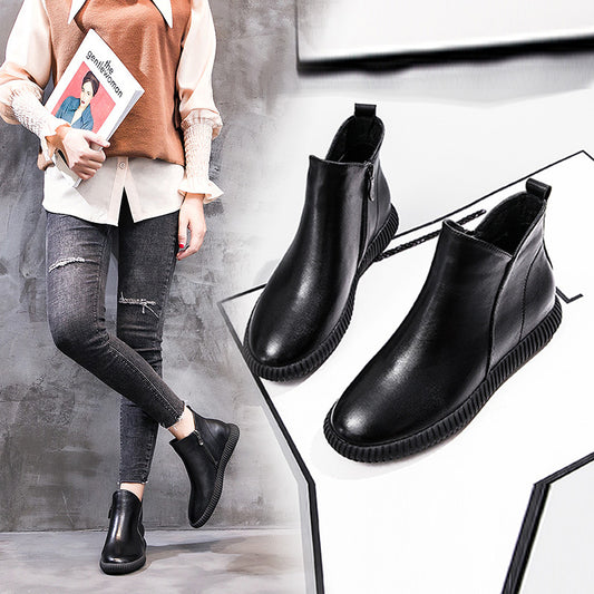 Women's Zipper Sleeve Top Layer Cowhide Martin Boots