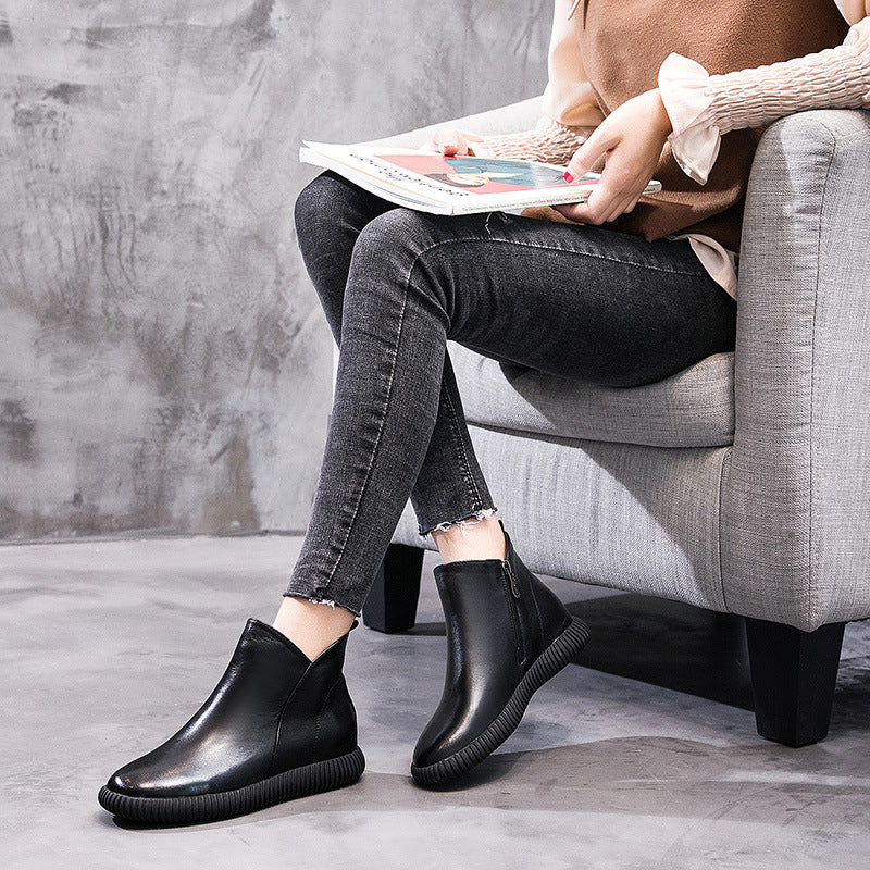 Women's Zipper Sleeve Top Layer Cowhide Martin Boots