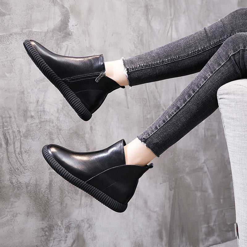 Women's Zipper Sleeve Top Layer Cowhide Martin Boots
