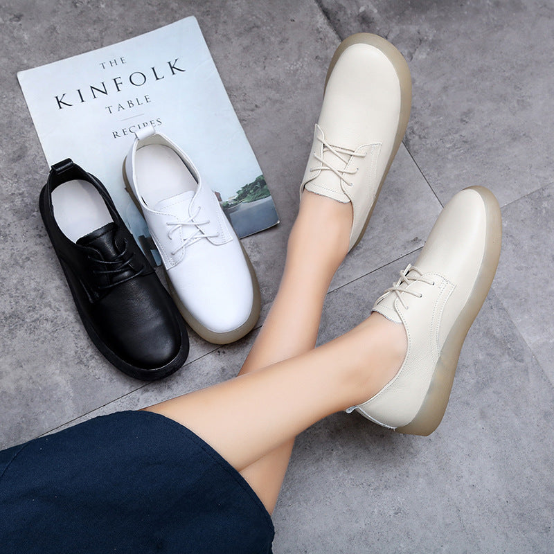 Women's Style White Versatile Single-layer Genuine Lace Casual Shoes