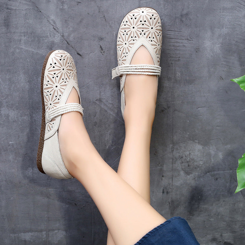 Artistic Style Retro Mori Hole Velcro Sandals
