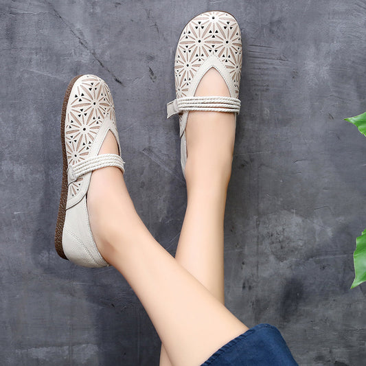 Artistic Style Retro Mori Hole Velcro Sandals