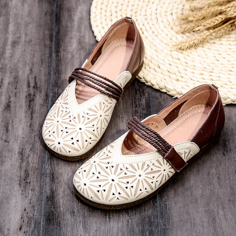 Artistic Style Retro Mori Hole Velcro Sandals