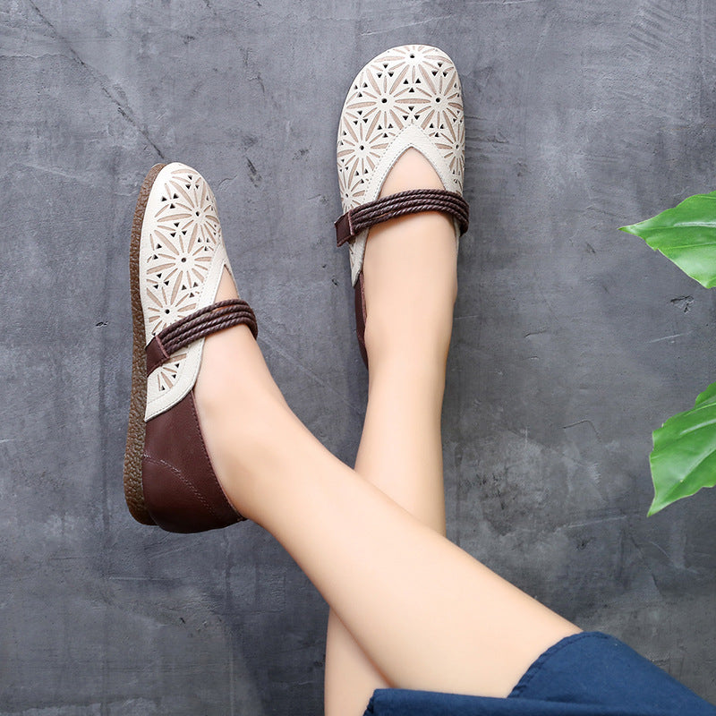 Artistic Style Retro Mori Hole Velcro Sandals