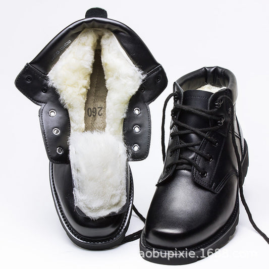 Men's Cowhide Wool Winter Cotton Martin Steel Toe Combat Boots