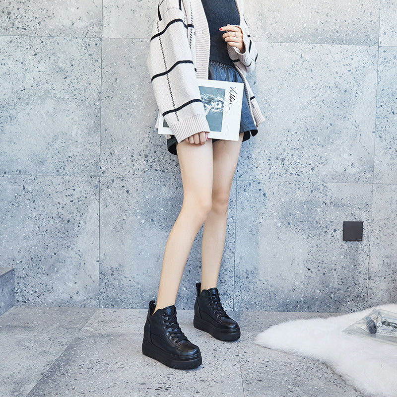 Women's Platform Cowhide Height Increasing Insole Wedge Boots