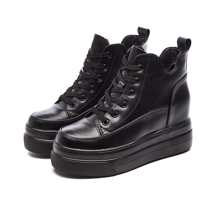 Women's Platform Cowhide Height Increasing Insole Wedge Boots