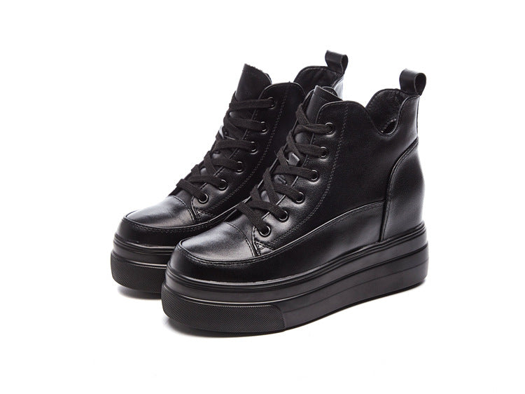 Women's Platform Cowhide Height Increasing Insole Wedge Boots