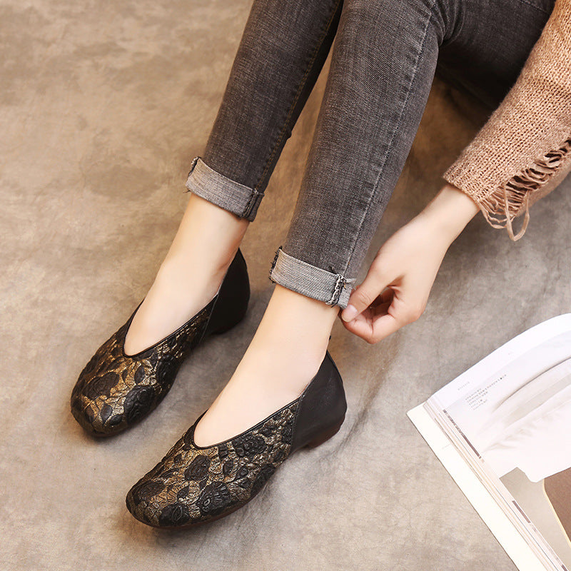 Women's Autumn Ethnic Style Authentic Low Round Casual Shoes
