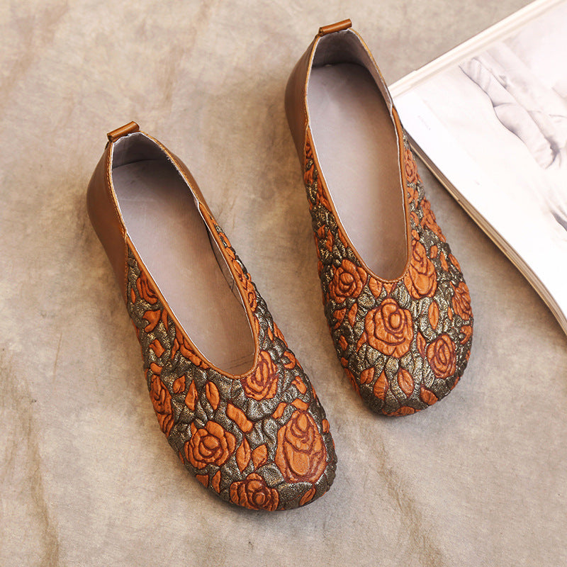 Women's Autumn Ethnic Style Authentic Low Round Casual Shoes