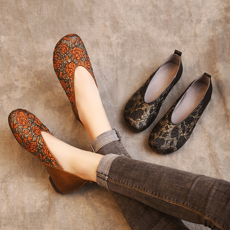Women's Autumn Ethnic Style Authentic Low Round Casual Shoes