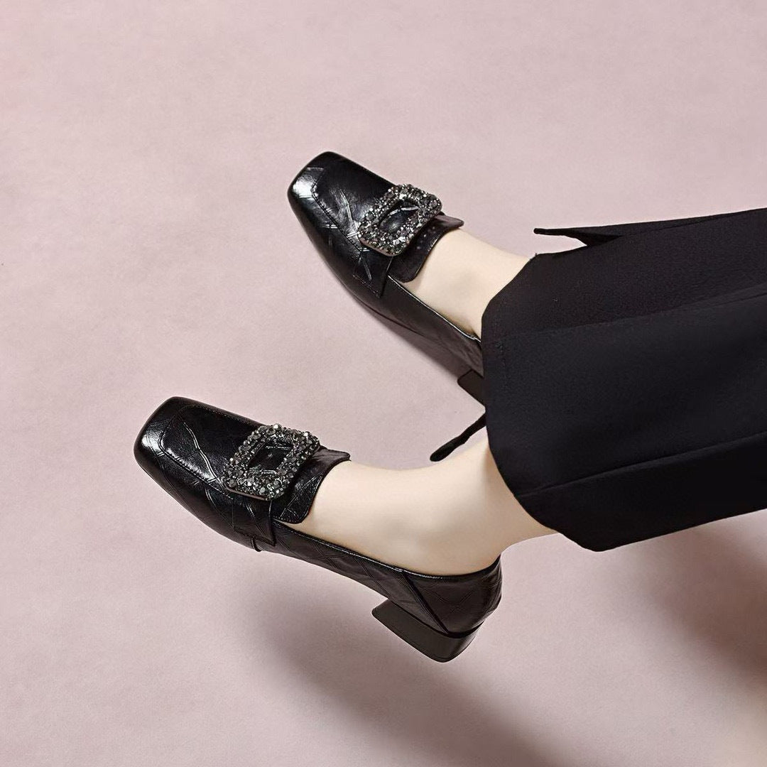 Women's Spring British Style Buckle Rhinestone One Loafers