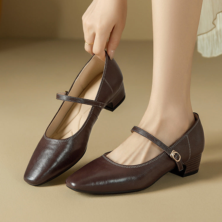 Women's Sheepskin Mary Jane Spring With Chunky Women's Shoes