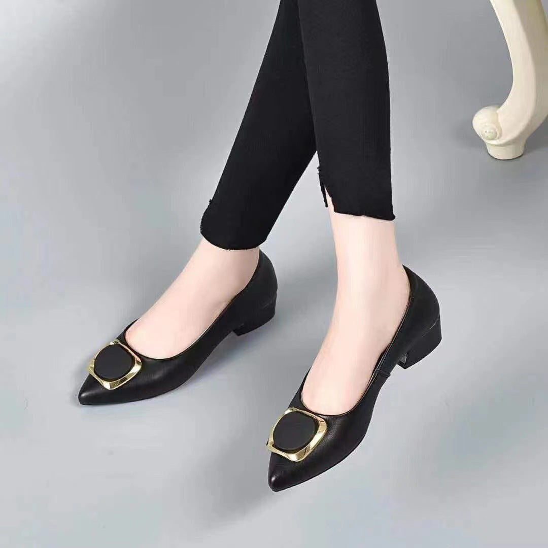 Pointed Toe Fashion Chunky Low-cut Soft Women's Shoes