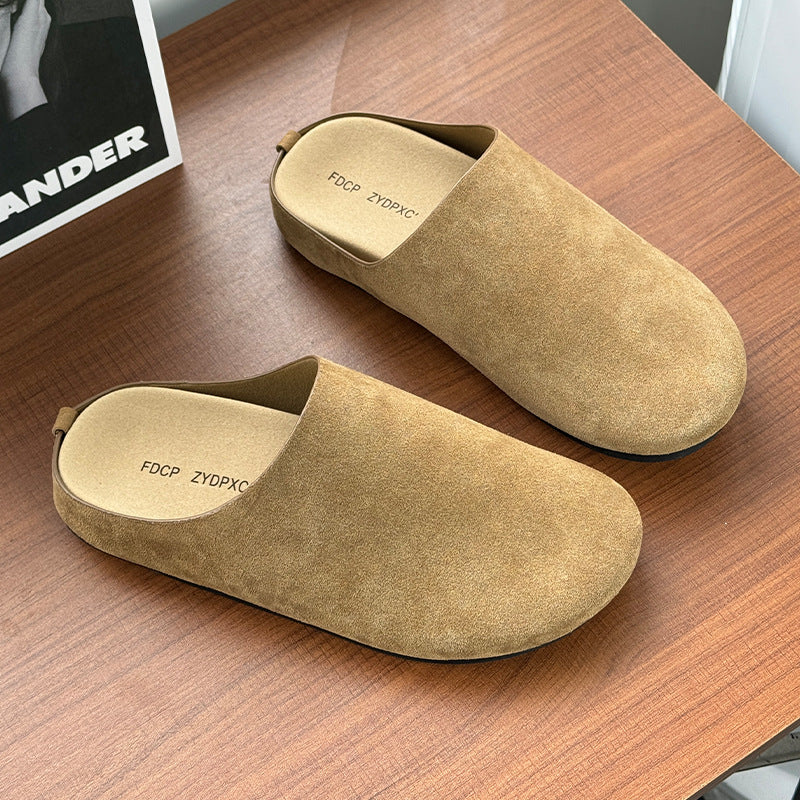 Men's Niche Style Slip-on Flat Toe Box Half Simple Leisure Men's Casual Leather Shoes
