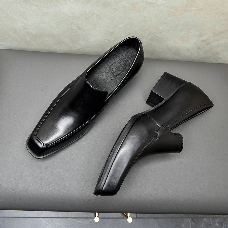 Men's Square Toe Increased High Brown Black Men's Shoes