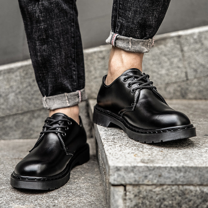 Head Male Black Calf British Style Martin Men's Casual Leather Shoes