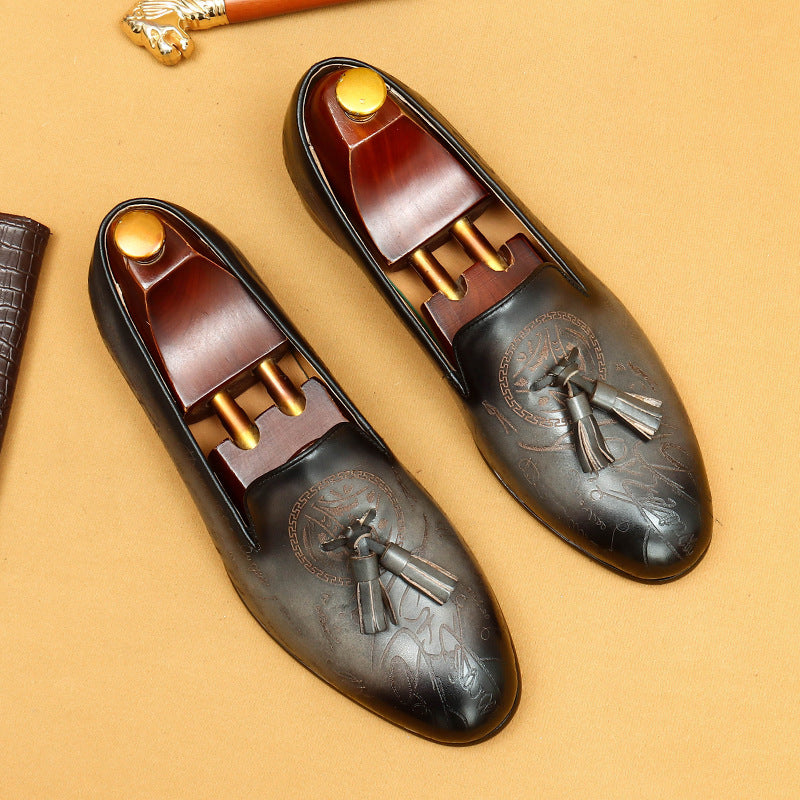 Men's Handmade British Tassel Business One Pedal Loafers