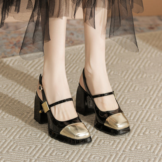 Women's Mary Jane Low-cut Classic Color Matching Heels