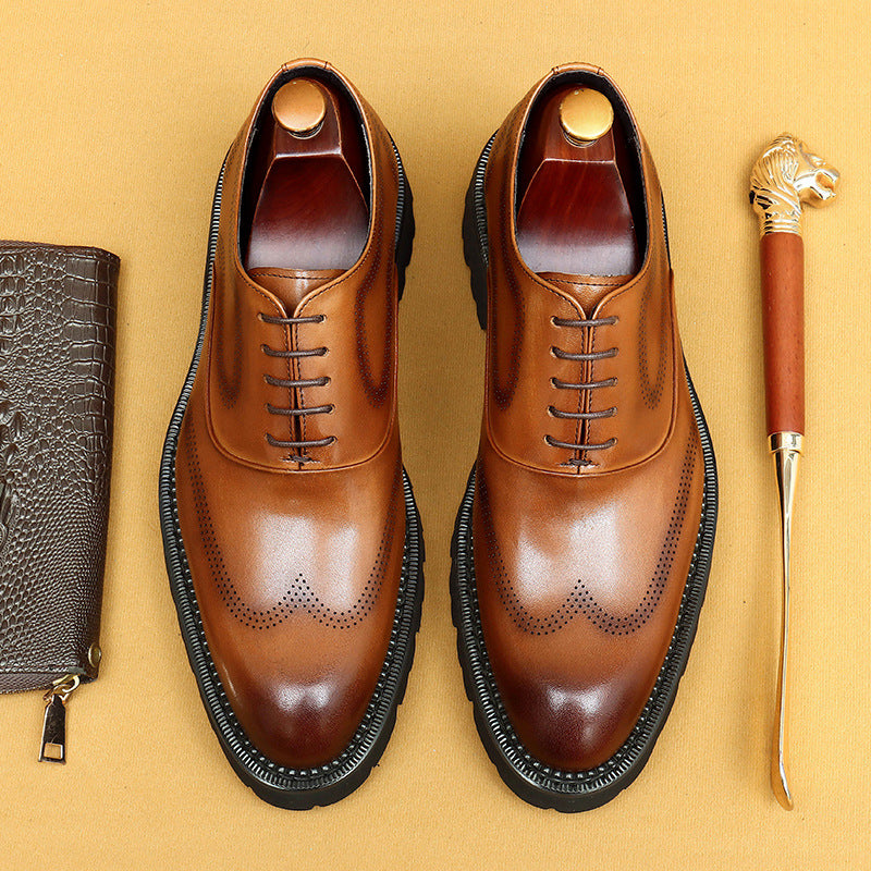 Men's Genuine Formal Platform Increased Brogue Wedding Men's Business Leather Shoes