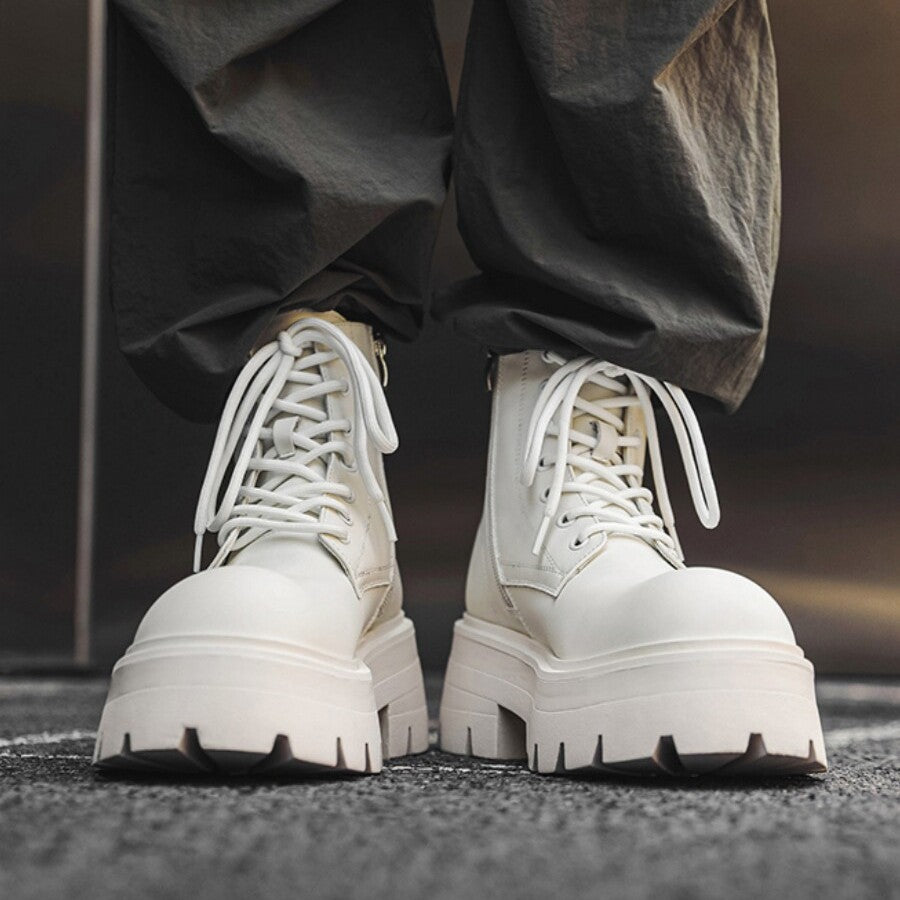 Men's Trendy Hiking Platform Derby Martin Height Increasing British Style Big Men's Casual Leather Shoes