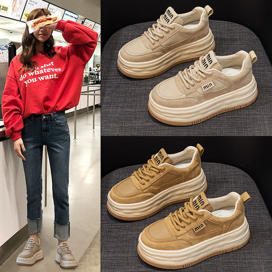 Women's Winter Fleece-lined Small Height Increasing Insole Vintage Women's Sports Shoes