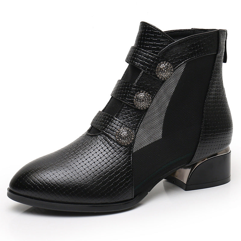 Mesh Hollow Mid Plus Size Pointed Heels