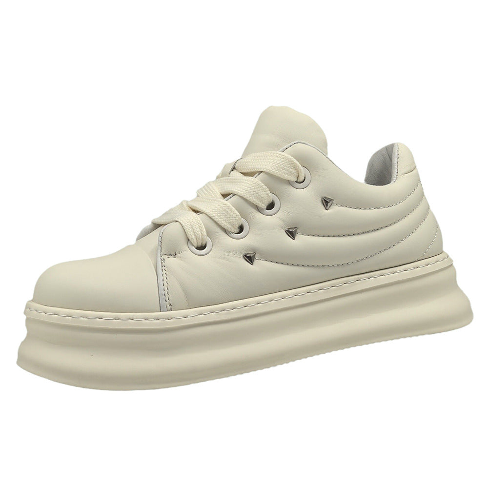 Men's Platform Fashionable Top Layer Cowhide Bread Sneakers