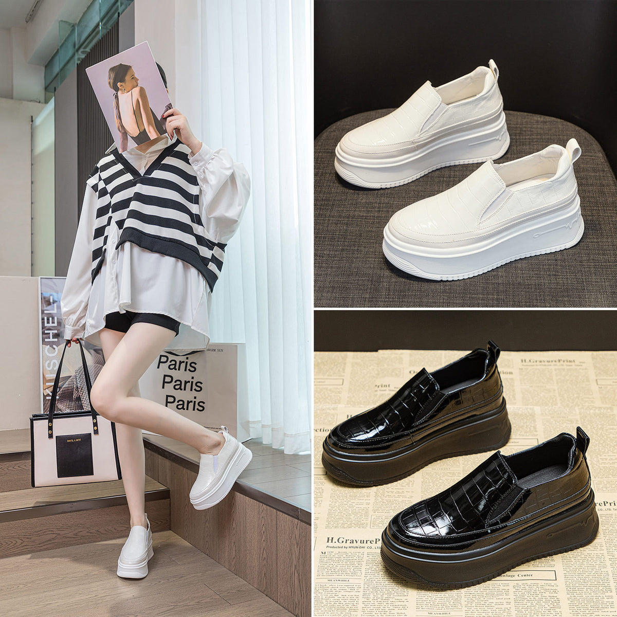 Women's Small For Platform Single-layer Slip-on Style Leather Shoes