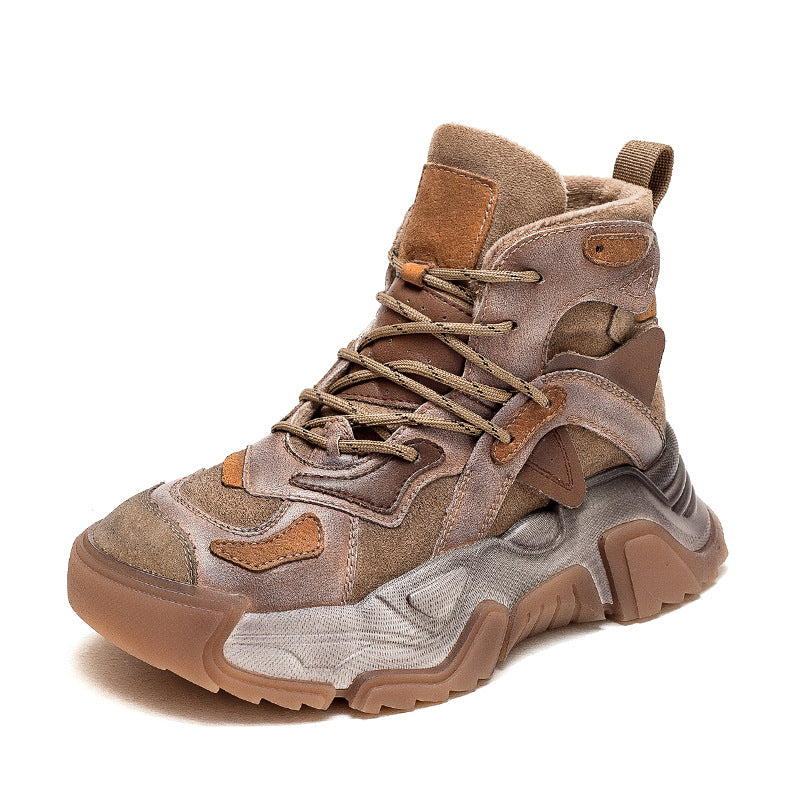 Women's Martin Fleece-lined Color Matching Thick Bottom Contrast Retro Boots