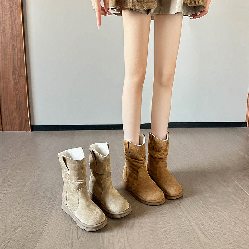 Winter Slimming Retro Pleated Knee-high Lazy Super Boots