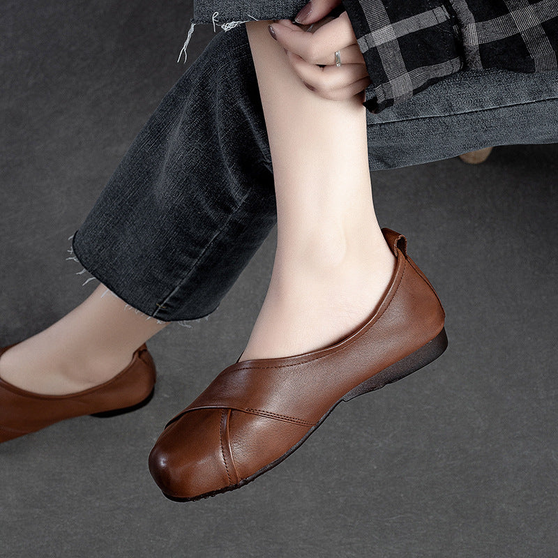 Flat Polished Retro Cross Design Pumps Casual Shoes